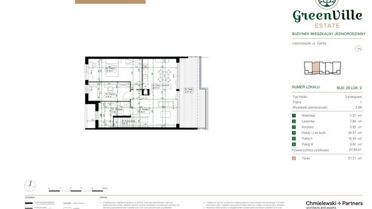 Rzut - Mieszkanie na sprzedaż 3 pokoje o powierzchni 67,89 m² - numer 29.2 w Green Ville