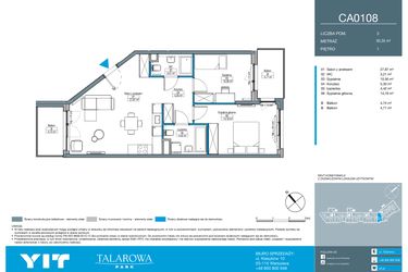 Rzut - Mieszkanie na sprzedaż 3 pokoje o powierzchni 65,55 m² - numer CA0108 w Talarowa Park