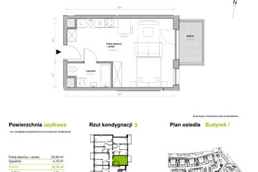 Rzut - Mieszkanie na sprzedaż 1 pokój o powierzchni 29,79 m² - numer I.3.M13 w Przemyska Vita