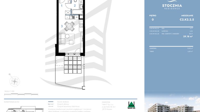Rzut - Mieszkanie na sprzedaż 1 pokój o powierzchni 29,18 m² - numer C2.K2.2.5 w Stocznia Residence