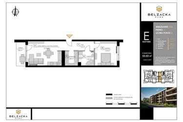 Rzut - Mieszkanie na sprzedaż 2 pokoje o powierzchni 53,53 m² - numer E.133 w Belzacka Park etap III