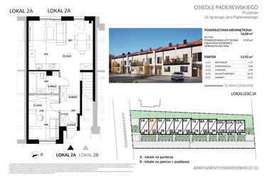 Rzut - Mieszkanie na sprzedaż 3 pokoje o powierzchni 53,92 m² - numer 2A w Apartamenty Paderewskiego 10