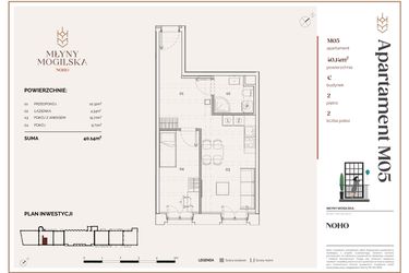 Rzut - Mieszkanie na sprzedaż 2 pokoje o powierzchni 40,09 m² - numer C.5 w Młyny Mogilska