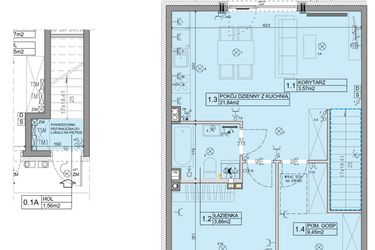 Rzut - Mieszkanie na sprzedaż 3 pokoje o powierzchni 56,07 m² - numer 48 w Manufaktura Marki 2 etap III