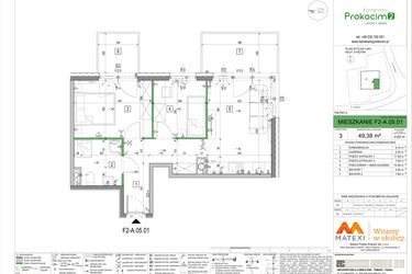 Rzut - Mieszkanie na sprzedaż 3 pokoje o powierzchni 49,22 m² - numer F2-A.05.01 w Kameralny Prokocim 2