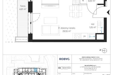 Rzut - Mieszkanie na sprzedaż 1 pokój o powierzchni 33,84 m² - numer I.0M08 w Nadmotławie Apartments etap I
