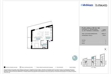 Rzut - Mieszkanie na sprzedaż 1 pokój o powierzchni 48,83 m² - numer A2 146 w Mikato