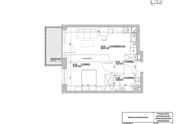 Rzut - Mieszkanie na sprzedaż 2 pokoje o powierzchni 38,92 m² - numer A28 w Laurowy Zakątek