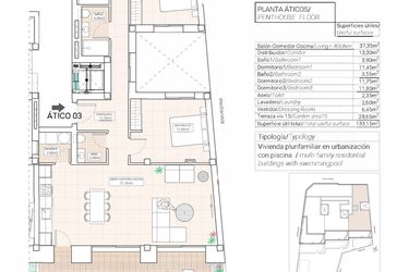 Rzut - Mieszkanie na sprzedaż 3 pokoje o powierzchni 126,58 m² - numer 3 w Mieszkania w Hondón de las Nieves - 65879943