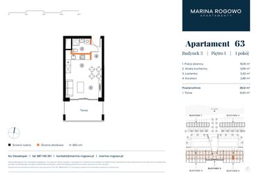 Rzut - Mieszkanie na sprzedaż 1 pokój o powierzchni 26,12 m² - numer 63 w Apartamenty Marina Rogowo