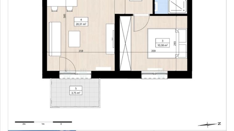 Rzut - Mieszkanie na sprzedaż 2 pokoje o powierzchni 40,27 m² - numer B4/1/21 w Montano bud. B4