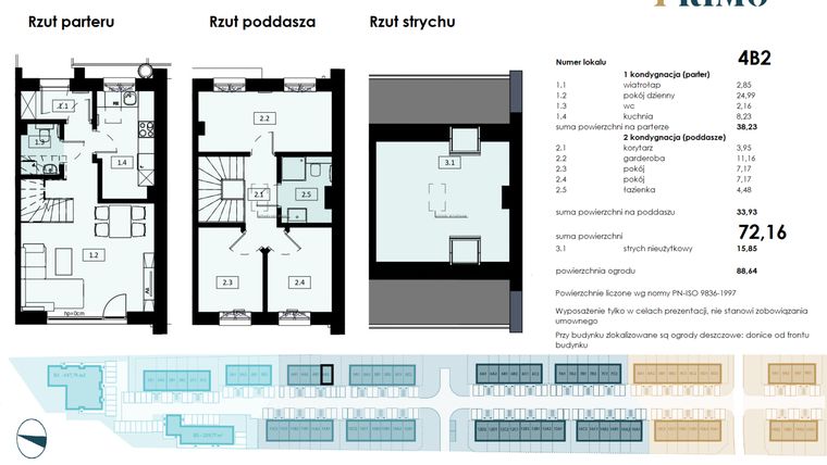 Rzut - Mieszkanie na sprzedaż 4 pokoje o powierzchni 72,16 m² - numer 4B2 w Osiedle Primo