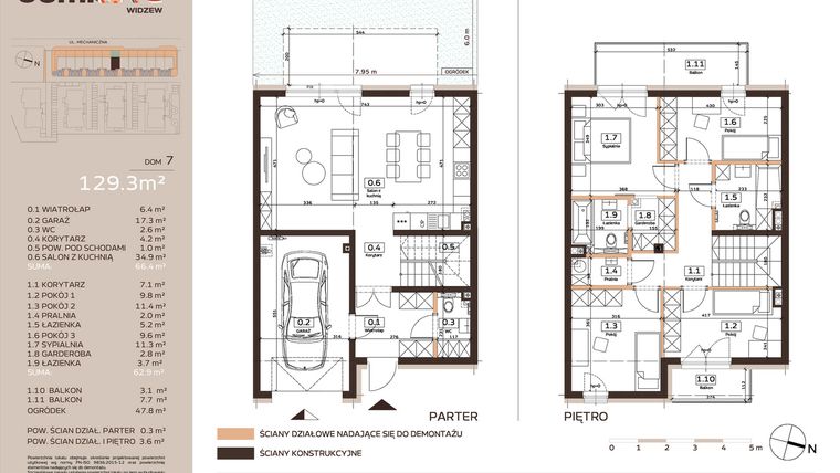 Rzut - Dom na sprzedaż 5 pokoi o powierzchni 129,3 m² - numer 7 w Domkove Widzew etap 2