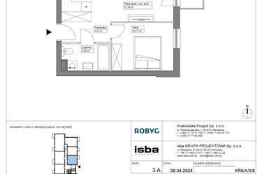 Rzut - Mieszkanie na sprzedaż 2 pokoje o powierzchni 41,33 m² - numer KR8/A/3/8 w Apartamenty Krakowska etap VIII