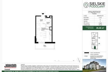 Rzut - Mieszkanie na sprzedaż 1 pokój o powierzchni 28,48 m² - numer C.A23 w Sielskie Podolany II