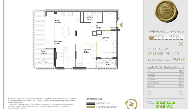 Rzut - Mieszkanie na sprzedaż 3 pokoje o powierzchni 78,97 m² - numer WKJ-LM-10 w Wola Księcia Janusza