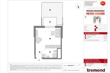 Rzut - Mieszkanie na sprzedaż 1 pokój o powierzchni 26,12 m² - numer A.55 w Dzielnica Mieszkaniowa Metro Zachód - etap 8.1