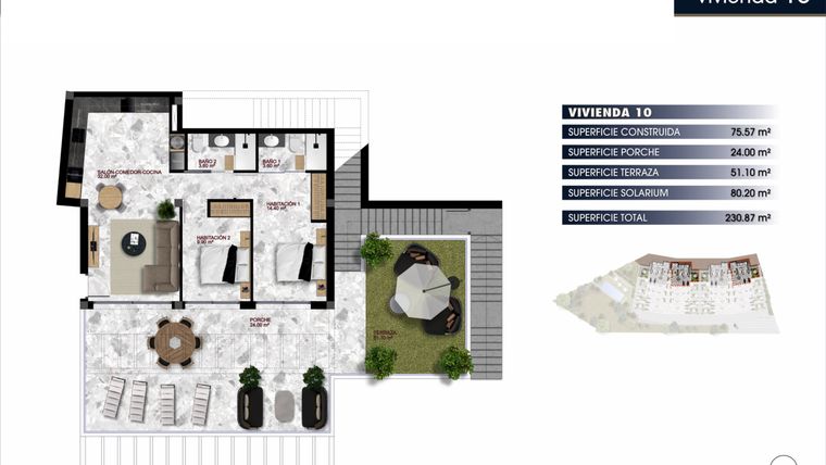 Rzut - Mieszkanie na sprzedaż 2 pokoje o powierzchni 230,87 m² - numer 5-10 w Apartamenty w Finestrat - 21218226