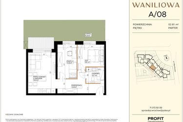 Rzut - Mieszkanie na sprzedaż 3 pokoje o powierzchni 52,81 m² - numer WA2/A/08 w Waniliowa