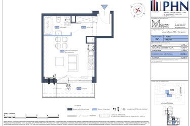 Rzut - Mieszkanie na sprzedaż 1 pokój o powierzchni 29,18 m² - numer 32 w Apartamenty Jana Pawła 34