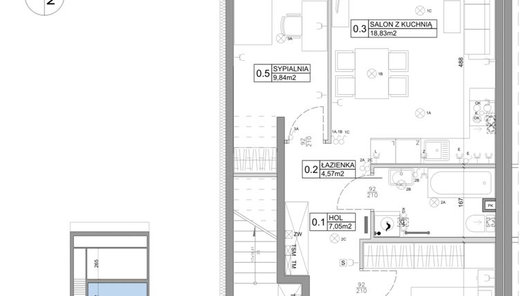 Rzut - Mieszkanie na sprzedaż 3 pokoje o powierzchni 51,15 m² - numer 55 w Boska Ksawerowska IV