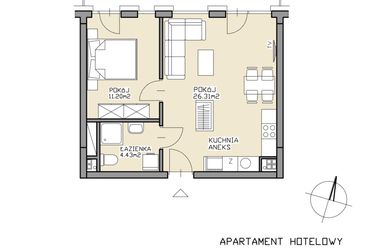Rzut - Mieszkanie na sprzedaż 2 pokoje o powierzchni 41,94 m² - numer 23 w Apartamenty Zdrój