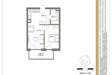 Rzut - Mieszkanie na sprzedaż 2 pokoje o powierzchni 42,08 m² - numer 61 w Osiedle Sfera etap II
