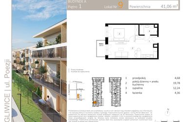 Rzut - Mieszkanie na sprzedaż 2 pokoje o powierzchni 41,06 m² - numer A.9 w Poezji