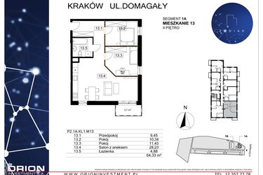 Rzut - Mieszkanie na sprzedaż 3 pokoje o powierzchni 64,33 m² - numer 39/13 w Zodiak