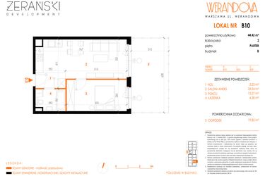 Rzut - Mieszkanie na sprzedaż 2 pokoje o powierzchni 44,42 m² - numer B10 w Werandowa
