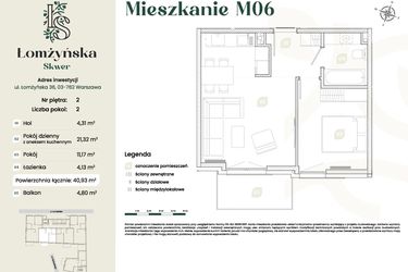 Rzut - Mieszkanie na sprzedaż 2 pokoje o powierzchni 40,93 m² - numer 6 w Łomżyńska Skwer