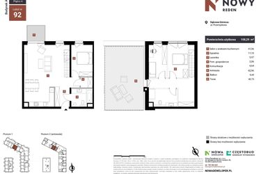 Rzut - Mieszkanie na sprzedaż 4 pokoje o powierzchni 108,29 m² - numer A92-I w Nowy Reden