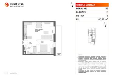Rzut - Mieszkanie na sprzedaż 2 pokoje o powierzchni 40,81 m² - numer E.56 w Osiedle Synteza etap IV