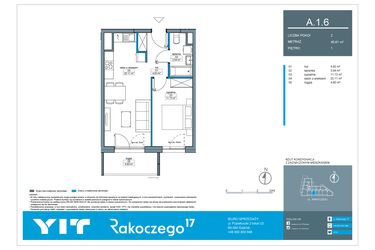Rzut - Mieszkanie na sprzedaż 2 pokoje o powierzchni 40,61 m² - numer A.1.6 w Rakoczego 17