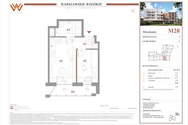 Rzut - Mieszkanie na sprzedaż 2 pokoje o powierzchni 30,54 m² - numer M28 w Warszawskie Wzgórze