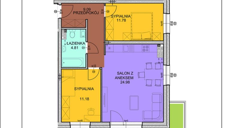 Rzut - Mieszkanie na sprzedaż 3 pokoje o powierzchni 61,84 m² - numer A29 w Osiedle Zuchów