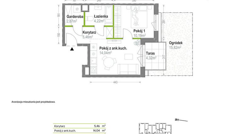 Rzut - Mieszkanie na sprzedaż 2 pokoje o powierzchni 36,78 m² - numer B.A.0.01 w Głębocka Vita