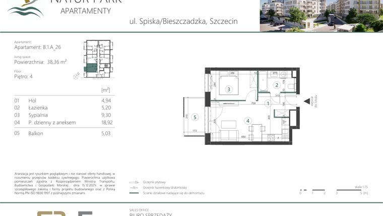 Rzut - Mieszkanie na sprzedaż 2 pokoje o powierzchni 38,36 m² - numer A_26 w Natur Park