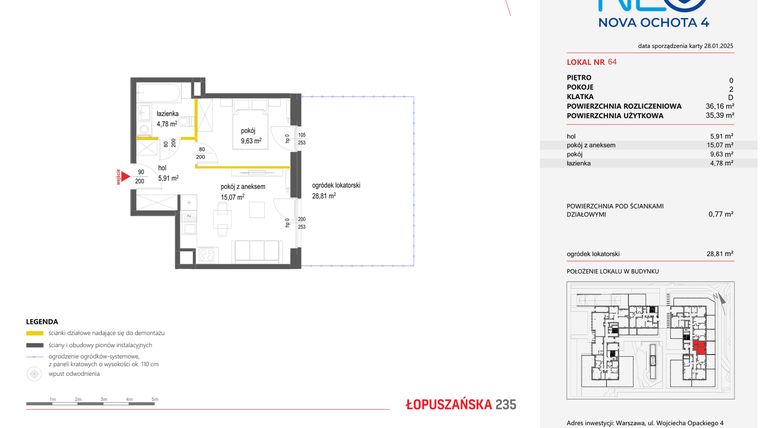 Rzut - Mieszkanie na sprzedaż 2 pokoje o powierzchni 36,16 m² - numer 64 w Neo Nova Ochota 4