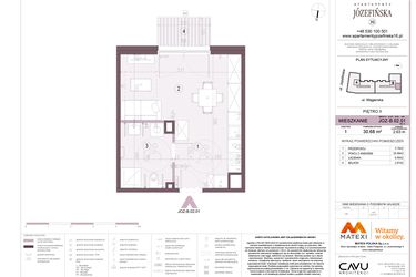 Rzut - Mieszkanie na sprzedaż 1 pokój o powierzchni 30,68 m² - numer B.02.01 w Apartamenty Józefińska