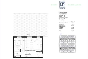 Rzut - Mieszkanie na sprzedaż 2 pokoje o powierzchni 47,8 m² - numer 6A - 1B w Zielona Lutynia