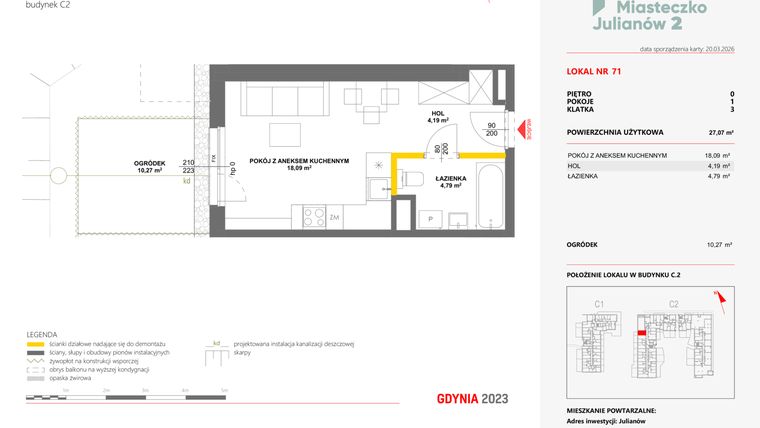 Rzut - Mieszkanie na sprzedaż 1 pokój o powierzchni 27,07 m² - numer 71 w Miasteczko Julianów etap 2