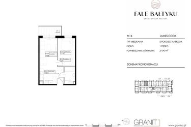Rzut - Mieszkanie na sprzedaż 2 pokoje o powierzchni 37,9 m² - numer FBJC-M14 w Fale Bałtyku Cook