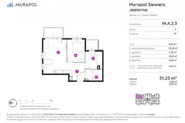 Rzut - Mieszkanie na sprzedaż 3 pokoje o powierzchni 51,23 m² - numer 14.A.2.3 w Murapol Siewierz Jeziorna