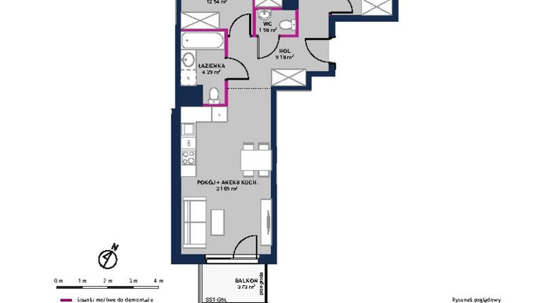 Rzut - Mieszkanie na sprzedaż 4 pokoje o powierzchni 67,19 m² - numer 206 w Moja Północna Etap III