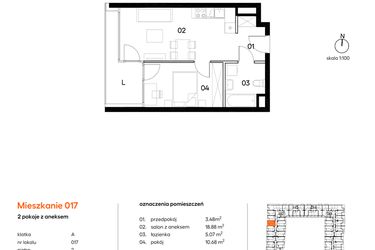 Rzut - Mieszkanie na sprzedaż 2 pokoje o powierzchni 38,11 m² - numer A017 w Miasto Polskich Mistrzów Olimpijskich