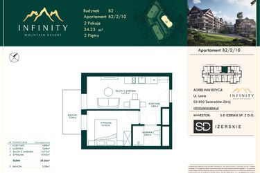 Rzut - Mieszkanie na sprzedaż 2 pokoje o powierzchni 34,23 m² - numer B2.2.10 w Infinity Mountain Resort