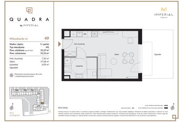 Rzut - Mieszkanie na sprzedaż 1 pokój o powierzchni 31,27 m² - numer 49 w QUADRA