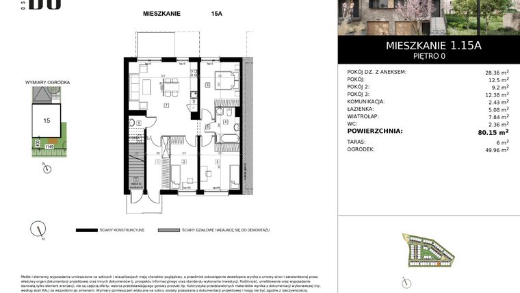 Rzut - Mieszkanie na sprzedaż 4 pokoje o powierzchni 80,13 m² - numer 1.15A w Osiedle Bo