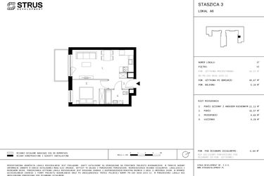 Rzut - Mieszkanie na sprzedaż 2 pokoje o powierzchni 40,67 m² - numer 6.A6 w Staszica 3